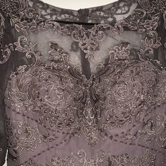 Elegant Gray Lace Half-Sleeve High-Low Evening Dress Size 10 - Picture 4 of 13